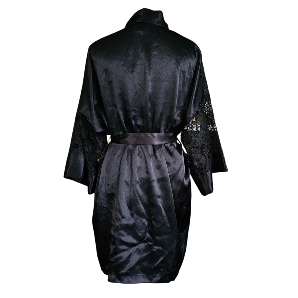 Vintage Victoria's Secret Gold Label, Black Lace Satin Robe - Picture 2 of 6